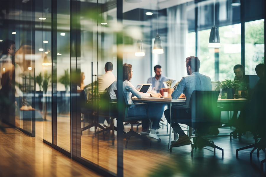 Employees having a conference room meeting